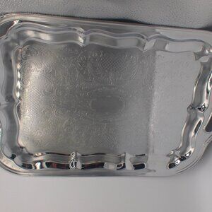 SHELTON WARE NYC SILVER  TRAY WITH HANDLES ETCHED DESIGN 18.5 X 12 IN